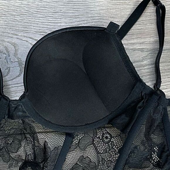 Victoria’s Secret Very Sexy Shine Bombshell Push Up Black Lace Corset Bra 34C - Picture 9 of 10